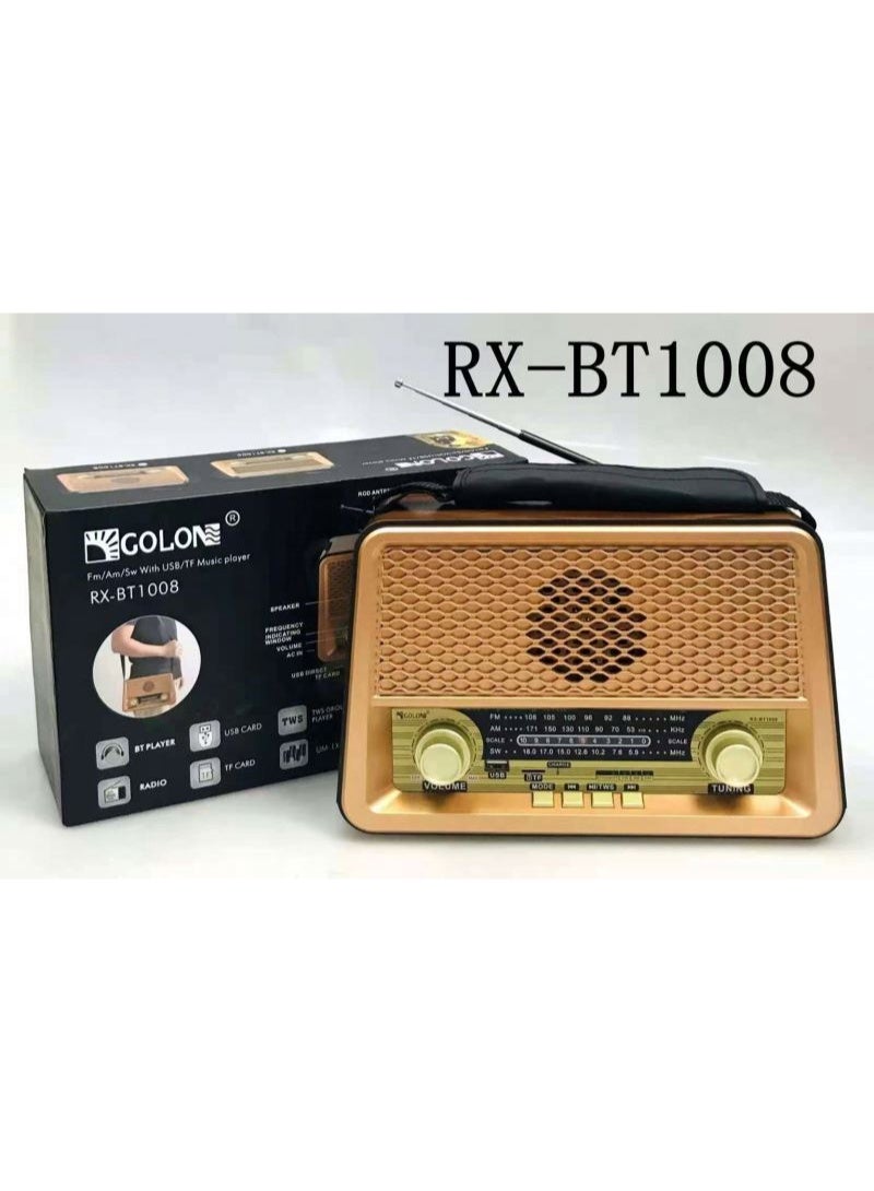 Golon Retro Vintage Wooden Color Radio RX-BT1008 – 3 Band AM/FM/SW Wireless Radio with USB/TF Music Player, Bluetooth & Rechargeable Battery - Image 2