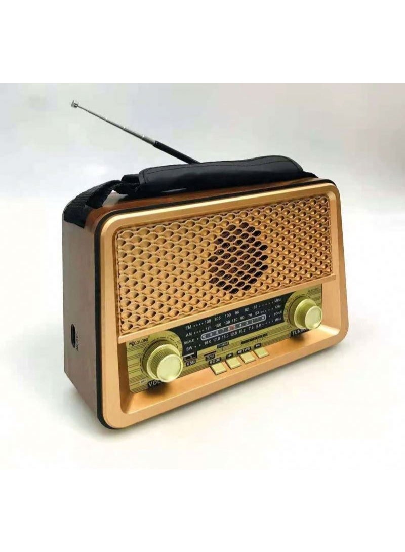 Golon Retro Vintage Wooden Color Radio RX-BT1008 – 3 Band AM/FM/SW Wireless Radio with USB/TF Music Player, Bluetooth & Rechargeable Battery - Image 1