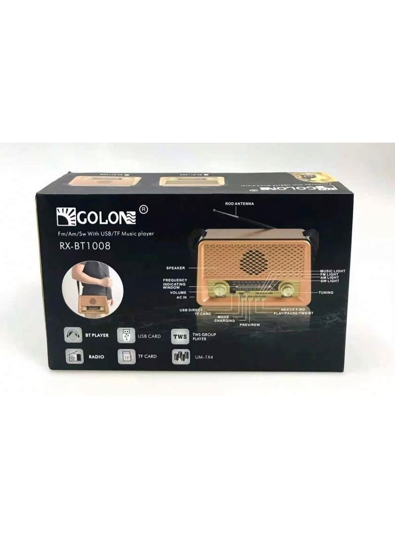 Golon Retro Vintage Wooden Color Radio RX-BT1008 – 3 Band AM/FM/SW Wireless Radio with USB/TF Music Player, Bluetooth & Rechargeable Battery - Image 5