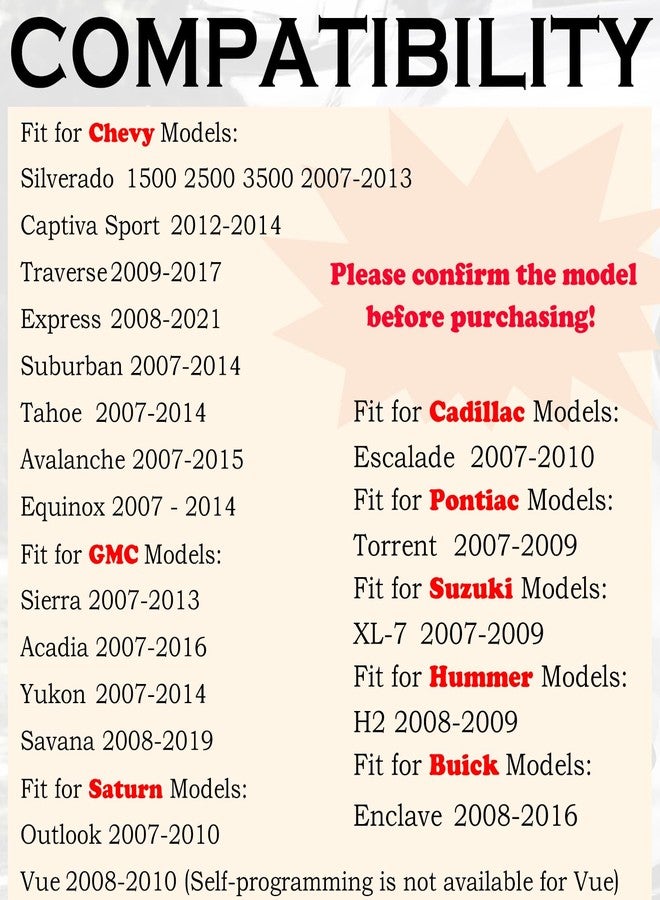 SUPALAND Remote Key Fob Replacement Fits for Chevy Silverado 1500 2500 Tahoe Suburban Avalanche Equinox GMC Sierra Acadia Yukon XL 2007 2008 2009 2010 2011-2013 Express Traverse Keyless Entry Control - Image 3
