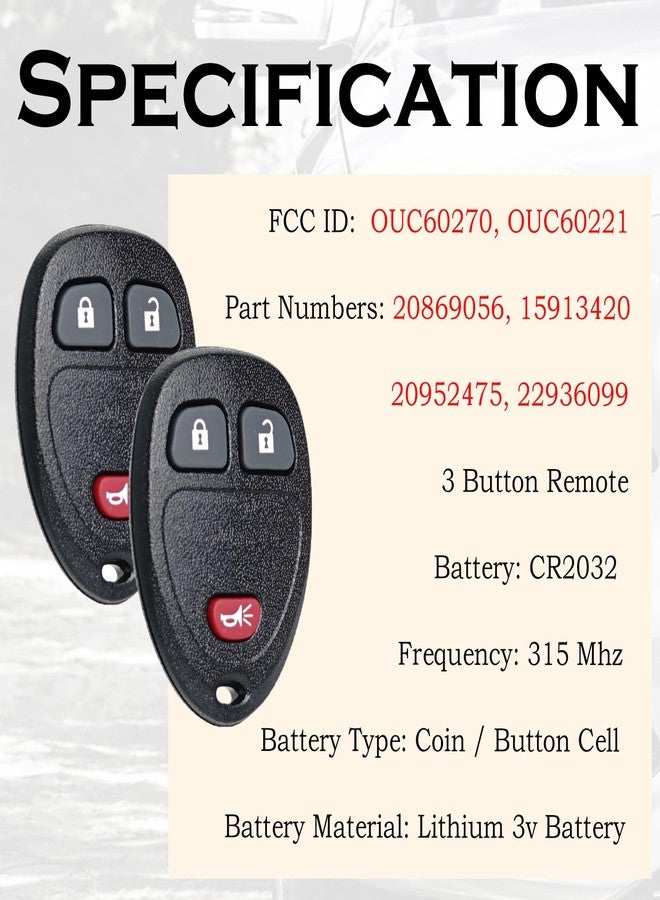 SUPALAND Remote Key Fob Replacement Fits for Chevy Silverado 1500 2500 Tahoe Suburban Avalanche Equinox GMC Sierra Acadia Yukon XL 2007 2008 2009 2010 2011-2013 Express Traverse Keyless Entry Control - Image 2
