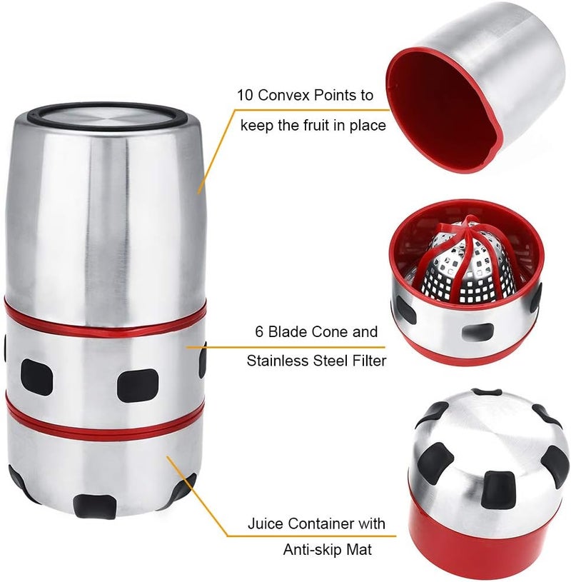 klarako Citrus Juicer Squeezer, Manual Citrus Press and Orange Squeezer - Metal Lemon Squeezer, Manual Hand Juicer with Strainer and Container, Hand Juicer Citrus Orange Squeezer for Lemon, Lime,Citrus - Image 2