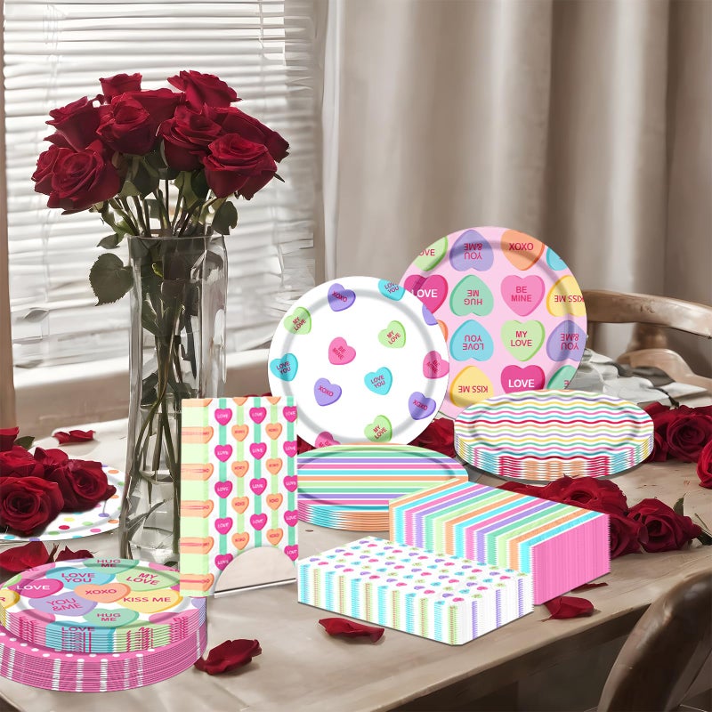 Bezkega Valentine Party Plates And Napkins Valentine Tableware Disposable Conversation Hearts Plates And Napkins Supplies For Valentine Party Supplies - Image 4