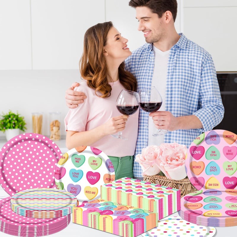 Bezkega Valentine Party Plates And Napkins Valentine Tableware Disposable Conversation Hearts Plates And Napkins Supplies For Valentine Party Supplies - Image 3