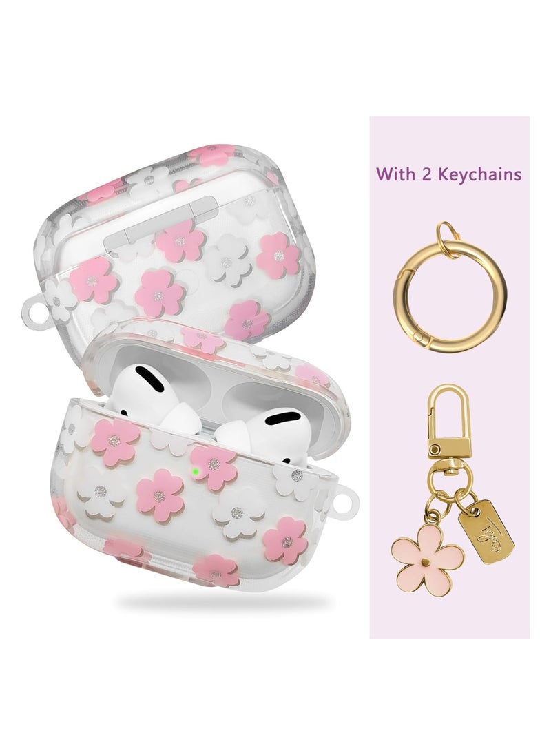 SYOSI Keychain Case for AirPods 3rd Gen (2021), Cute Clear Pink Floral Cover Protective Flower Earphone Case Soft Transparent TPU Case Transparent Flower Pattern Case for AirPods 3 Case Women Girl  - Image 4