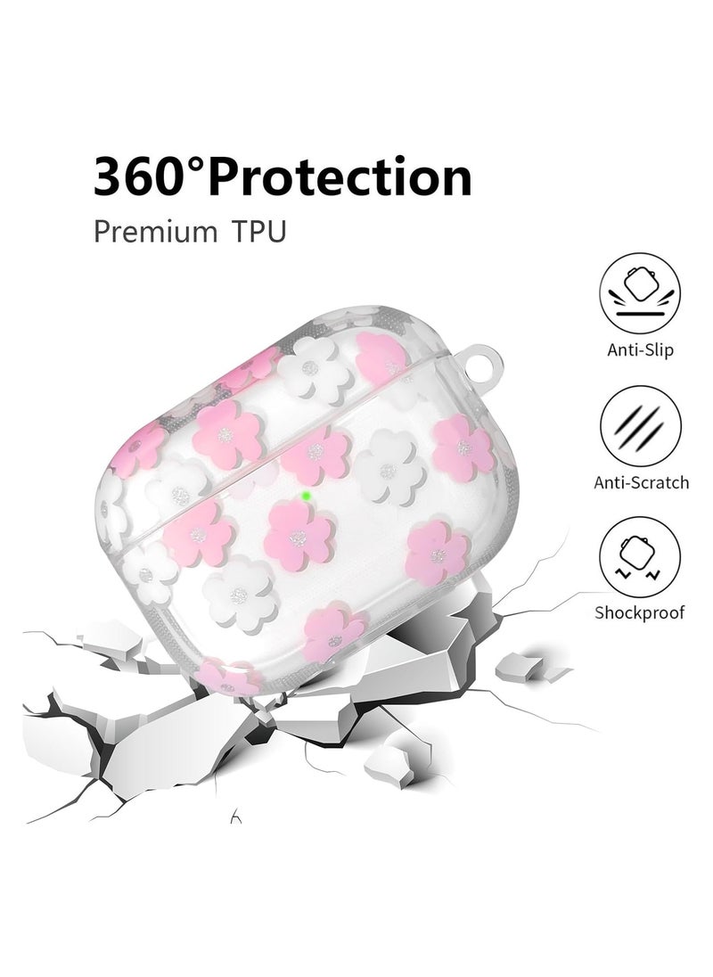 SYOSI Keychain Case for AirPods 3rd Gen (2021), Cute Clear Pink Floral Cover Protective Flower Earphone Case Soft Transparent TPU Case Transparent Flower Pattern Case for AirPods 3 Case Women Girl  - Image 5