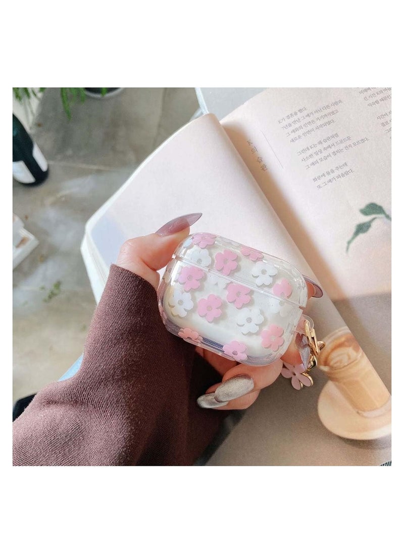 SYOSI Keychain Case for AirPods 3rd Gen (2021), Cute Clear Pink Floral Cover Protective Flower Earphone Case Soft Transparent TPU Case Transparent Flower Pattern Case for AirPods 3 Case Women Girl  - Image 3