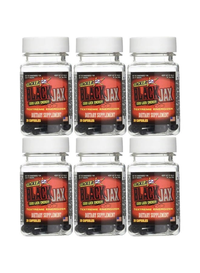 STACKER 2 Black Jax Good Luck Energy Extreme Energizer Dietary Supplement 20ct Capsules/Bottle (Lot of 6 X) = 120 Capsules - Image 1