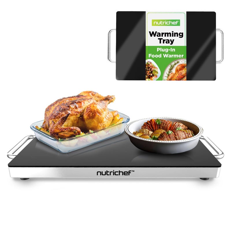 Nutrichef Electric Hot Plate Tray Dish Warmer with Black Glass Top - Ideal for Home, Buffets, Parties, Kitchens & Restaurants - Warming Tray for Food - Tortilla Warmer - Dimensions: 16.5 x 11 - Image 1