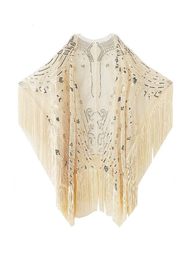 BABEYOND BABEYOND 1920s Beaded Shawl Wraps Sequin Fringed Evening Cape Wedding Bridal Shawl Scarf for Evening Dresses Party (Beige) 