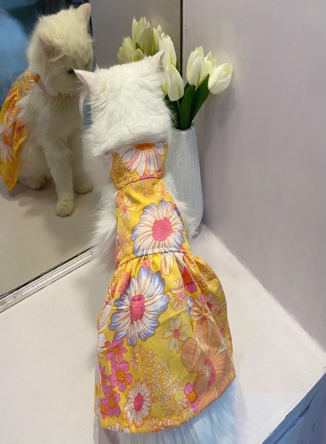 Lulala Floral Print Dog Dress, Summer Pet Frock with Daisy Pattern, Princess Tutu Skirt Outfit for Small Dogs and Cats, Lightweight Cute Apparel for Girls (10Inch, Yellow) - Image 2