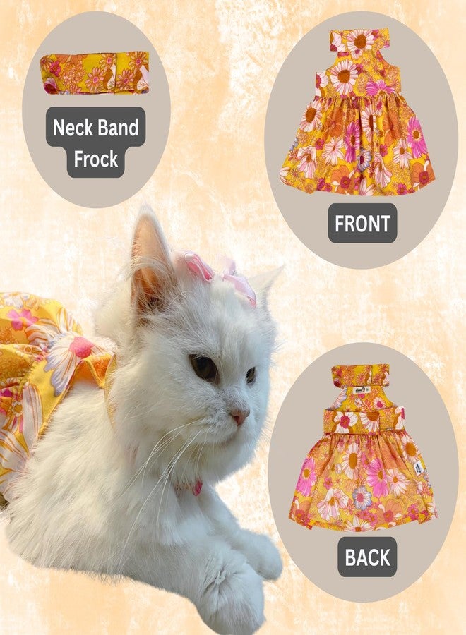 Lulala Floral Print Dog Dress, Summer Pet Frock with Daisy Pattern, Princess Tutu Skirt Outfit for Small Dogs and Cats, Lightweight Cute Apparel for Girls (10Inch, Yellow) - Image 3