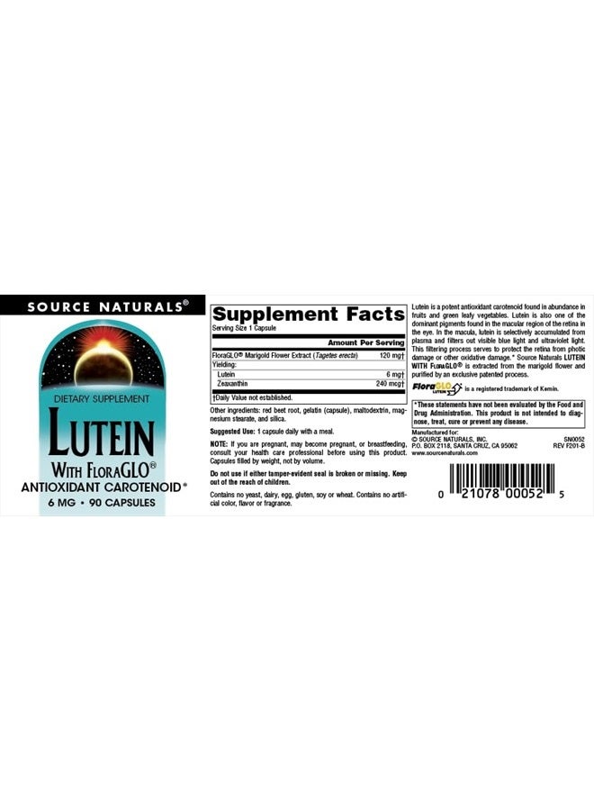 Source Naturals Lutein with FloraGLO, Antioxidant Carotenoid* - 6 mg, 90 Capsules - Image 4