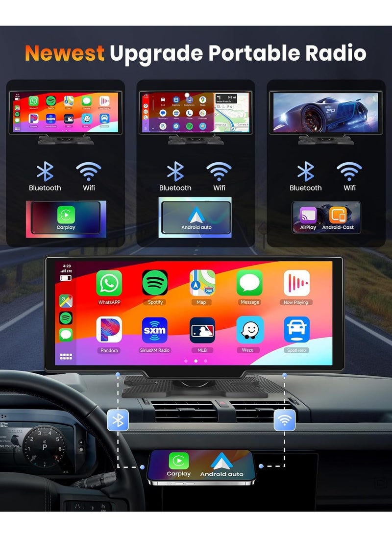 Generic - 10.26'' Touchscreen Portable Wireless Apple CarPlay Car Stereo | Bluetooth Hands-Free, GPS Navigation, Siri Assistant, Voice Control | Universal 7V-32V Car Screen for All Vehicles - Image 1