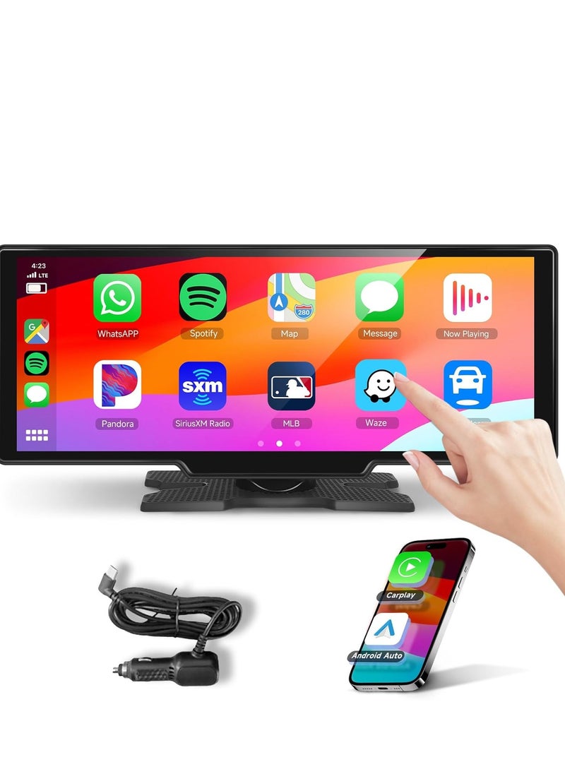 Generic - 10.26'' Touchscreen Portable Wireless Apple CarPlay Car Stereo | Bluetooth Hands-Free, GPS Navigation, Siri Assistant, Voice Control | Universal 7V-32V Car Screen for All Vehicles - Image 1