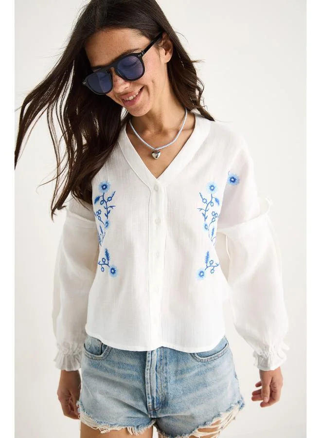 Ginger  Boho Embroidered Button Up Blouse for Women | Best Price UAE
