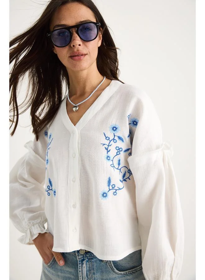 Ginger  Boho Embroidered Button Up Blouse for Women | Best Price UAE