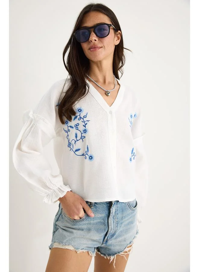 Ginger  Boho Embroidered Button Up Blouse for Women | Best Price UAE