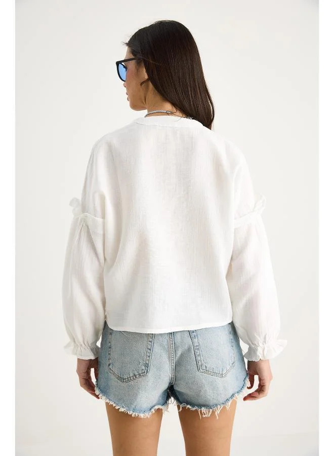 جينجر بلوزة مطرزة بوهيمية بأزرار