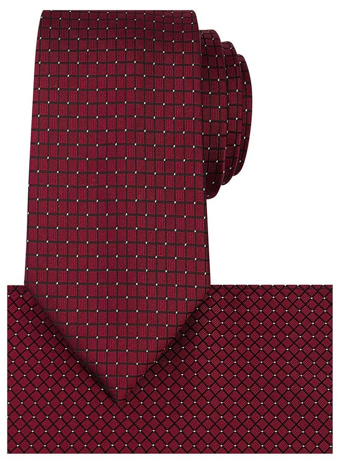 KissTies Burgundy Red Tie Set Solid Necktie + Hanky + Gift Box - Image 1