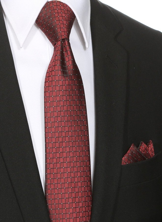 KissTies Burgundy Red Tie Set Solid Necktie + Hanky + Gift Box - Image 5