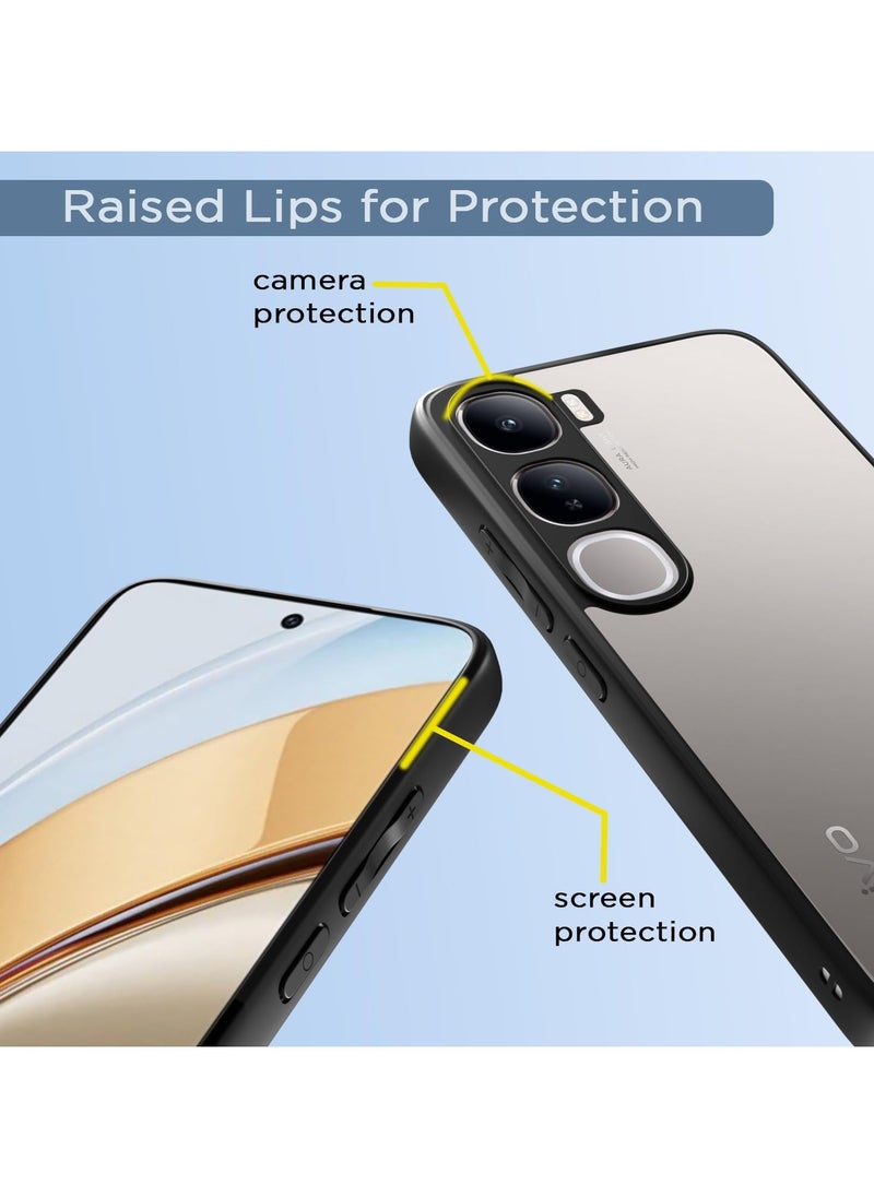 ماركة غير محددة - جراب خلفي فائق الجودة مقاوم للصدمات لهاتف Vivo V40 Lite مع حماية الكاميرا من الصدمات | جراب خلفي صلب (PC & TPU، ظهر شفاف للغاية، جوانب سوداء) - Image 1