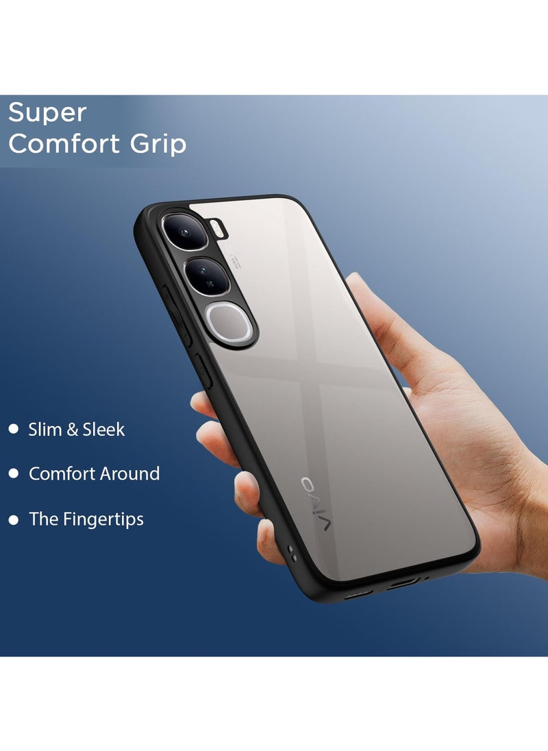 ماركة غير محددة - جراب خلفي فائق الجودة مقاوم للصدمات لهاتف Vivo V40 Lite مع حماية الكاميرا من الصدمات | جراب خلفي صلب (PC & TPU، ظهر شفاف للغاية، جوانب سوداء) - Image 1