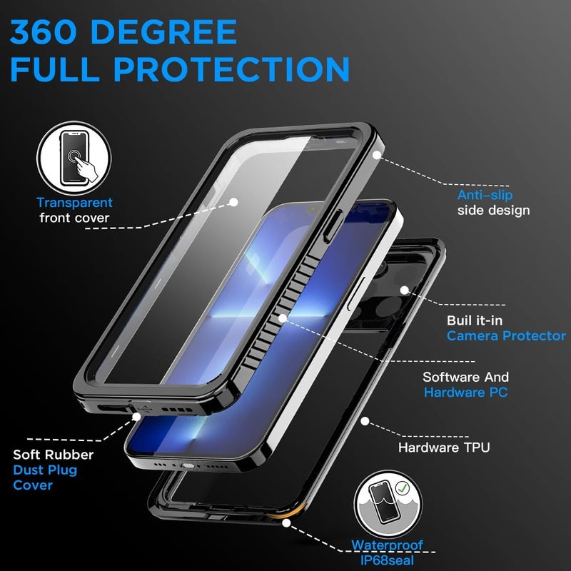 ايه اي كيس غطاء مقاوم للماء لهاتف iPhone 13 Pro (6.1 بوصة) مقاوم للثلوج والغبار والصدمات، معتمد بشهادة IP68 للحماية الكاملة للجسم، غطاء واقي مغلق بالكامل تحت الماء لهاتف Apple iPhone 13 Pro مقاس 6.1 بوصة - Image 2