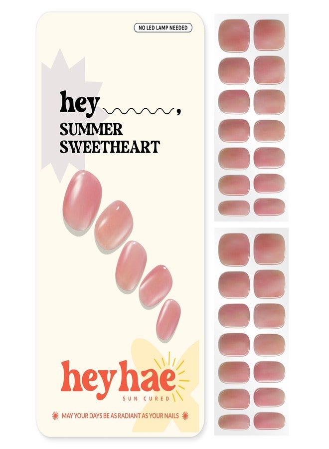 Heyhae Semi Cured Gel Nail Strips | Sun Cured Gel Nail Wraps No LED Lamp Needed Easy Apply & Remove | Includes 28 Strips, 1 Prep Pad, 1 Nail File & 1 Wooden Stick - Hey, Summer Sweetheart - Image 1