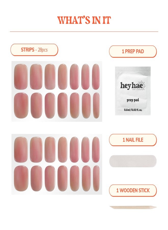 Heyhae Semi Cured Gel Nail Strips | Sun Cured Gel Nail Wraps No LED Lamp Needed Easy Apply & Remove | Includes 28 Strips, 1 Prep Pad, 1 Nail File & 1 Wooden Stick - Hey, Summer Sweetheart - Image 3
