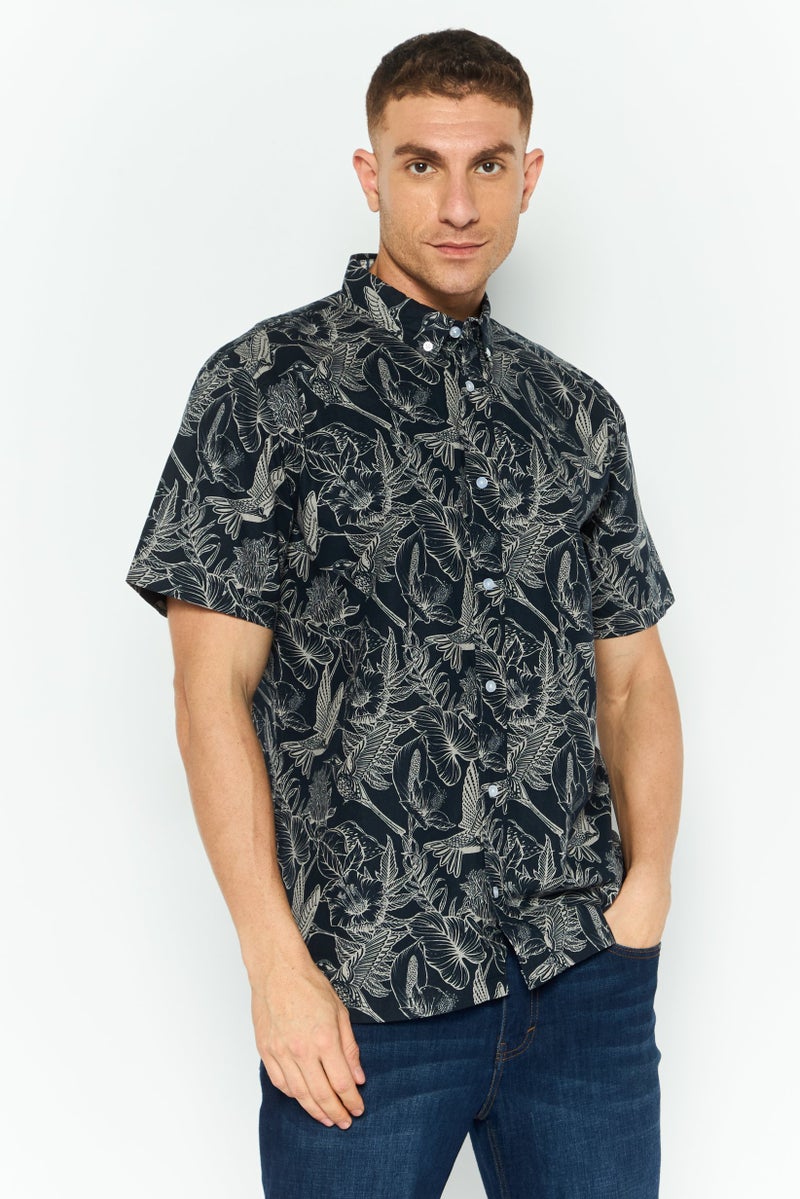 CROSSHATCH قمصان رجالية بقصة عادية بطباعة شاملة بأكمام قصيرة، متعددة الألوان - Image 1