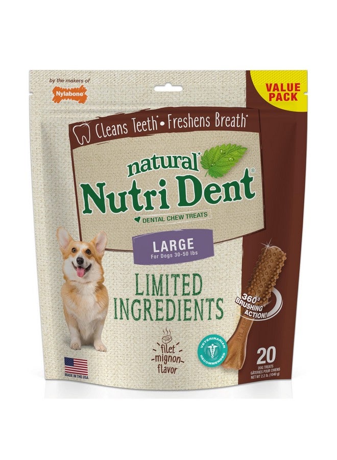 Nylabone Nutri Dent Dog Dental Chews - Natural Dog Teeth Cleaning & Breath Freshener - Dental Treats for Dogs - Filet Mignon Flavor, Large (20 Count) - Image 1