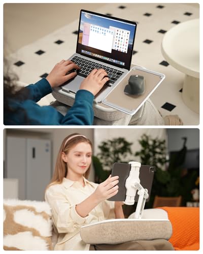 Viozon Kindle Pillow Stand Holder, Phone Holder for Bed, Laptop Lap Desk with Mouse Pad,Compatible with 4.7-13" Kindle/Tablet/Phone,10-15" Laptop, Snack Bowl⋓ Attachment&Detachable 360° Stand Arm - Image 3