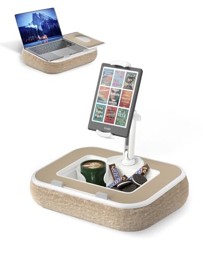 Viozon Kindle Pillow Stand Holder, Phone Holder for Bed, Laptop Lap Desk with Mouse Pad,Compatible with 4.7-13" Kindle/Tablet/Phone,10-15" Laptop, Snack Bowl⋓ Attachment&Detachable 360° Stand Arm - Image 1