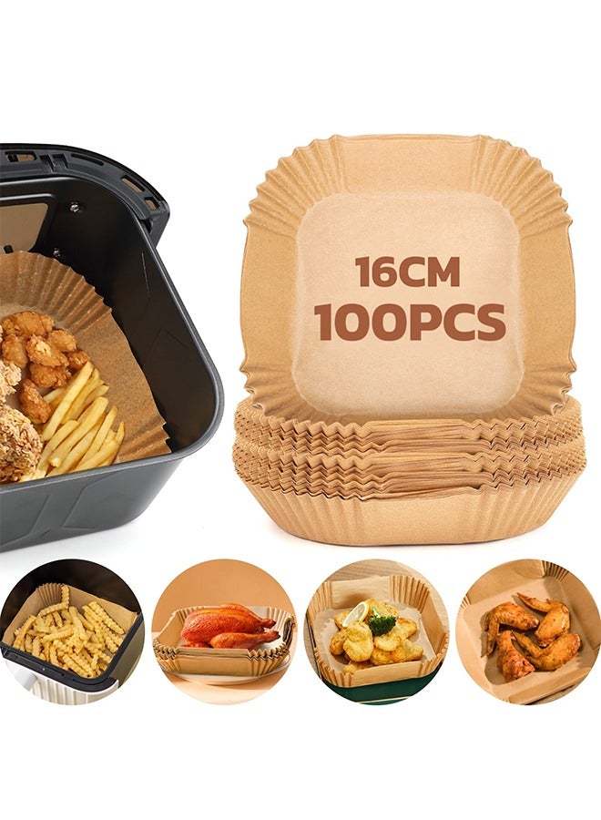 Air Fryer Paper Liners, 100 Pcs Air Fryer Liners Square, Liner Disposable for Microwave, Thickened parchment paper, Non-Stick Waterproof baking paper, 16 CM (6.3 inch) - Image 1