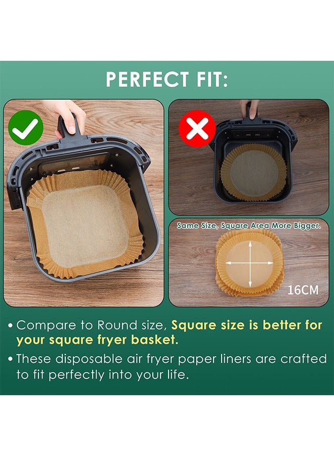 Air Fryer Paper Liners, 100 Pcs Air Fryer Liners Square, Liner Disposable for Microwave, Thickened parchment paper, Non-Stick Waterproof baking paper, 16 CM (6.3 inch) - Image 2