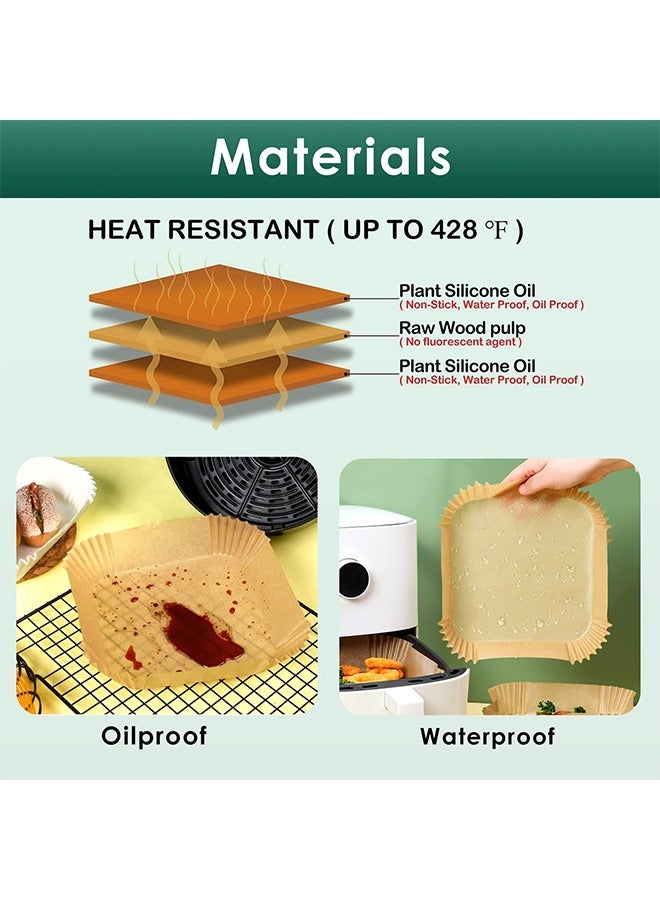 Air Fryer Paper Liners, 100 Pcs Air Fryer Liners Square, Liner Disposable for Microwave, Thickened parchment paper, Non-Stick Waterproof baking paper, 16 CM (6.3 inch) - Image 3