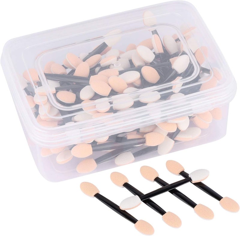 Tbestmax 150 Eye Shadow Applicator Disposable Foam Makeup Brush Sponge Tipped Oval Eyeshadow Applicators Dual Sides with Container - Image 1