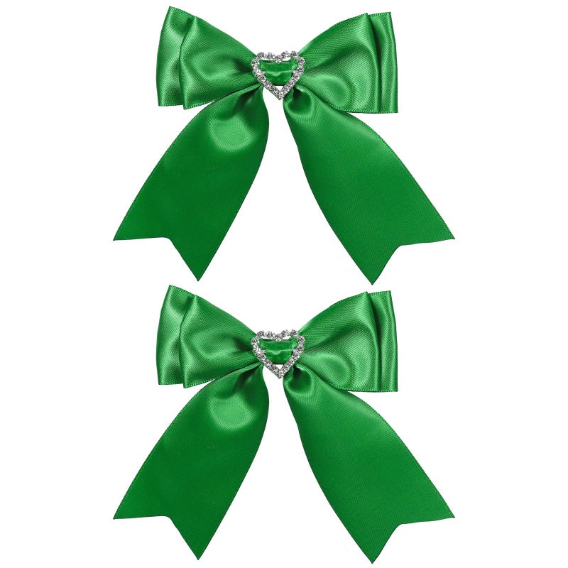 Green Hair Bow Clips Satin Bowknot Hair Clips Sweet Heart Rhinestones Ribbon Hairpins for Girls Chirstmas Valentines Day Party Hair Accessories