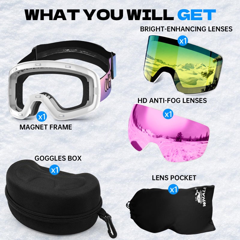Whale Professional Ski Goggles With A Frameless, Interchangeable Lens Design, Anti-Fog And UV400 Protection, Suitable For Both Men And Women(Electroplated purple) - Image 4