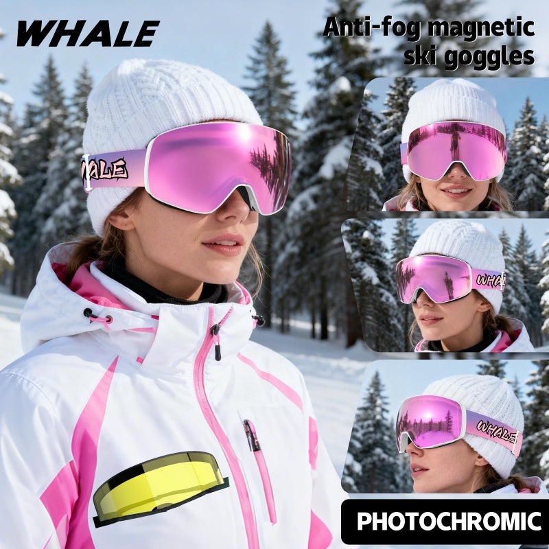 Whale Professional Ski Goggles With A Frameless, Interchangeable Lens Design, Anti-Fog And UV400 Protection, Suitable For Both Men And Women(Electroplated purple) - Image 2