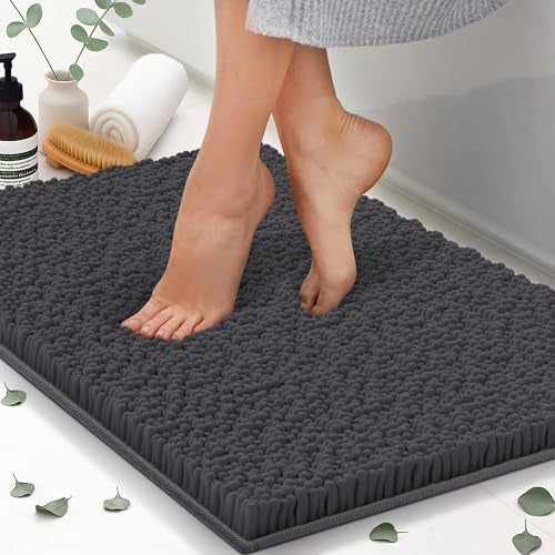 Chenille Bath Mats Plush Absorbent Bath Mats Quick Dry Soft Machine Washable Non Slip Carpet For Bathroom Thick Bathroom Rugs Shower Restroom Rug Mat Alfombras De Bao Bathrugs Matts 22x14