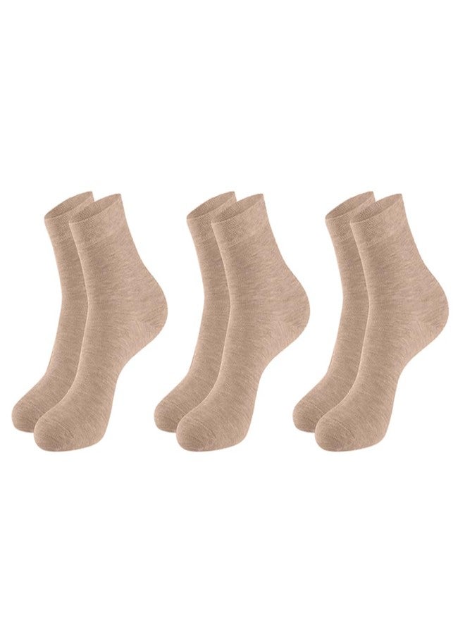 MUKHAKSH (Pack of 3 Pairs = 6 Socks Boys Cotton Beige Ankle Length Socks, Sports Socks, Badminton Socks, Atheletics Socks