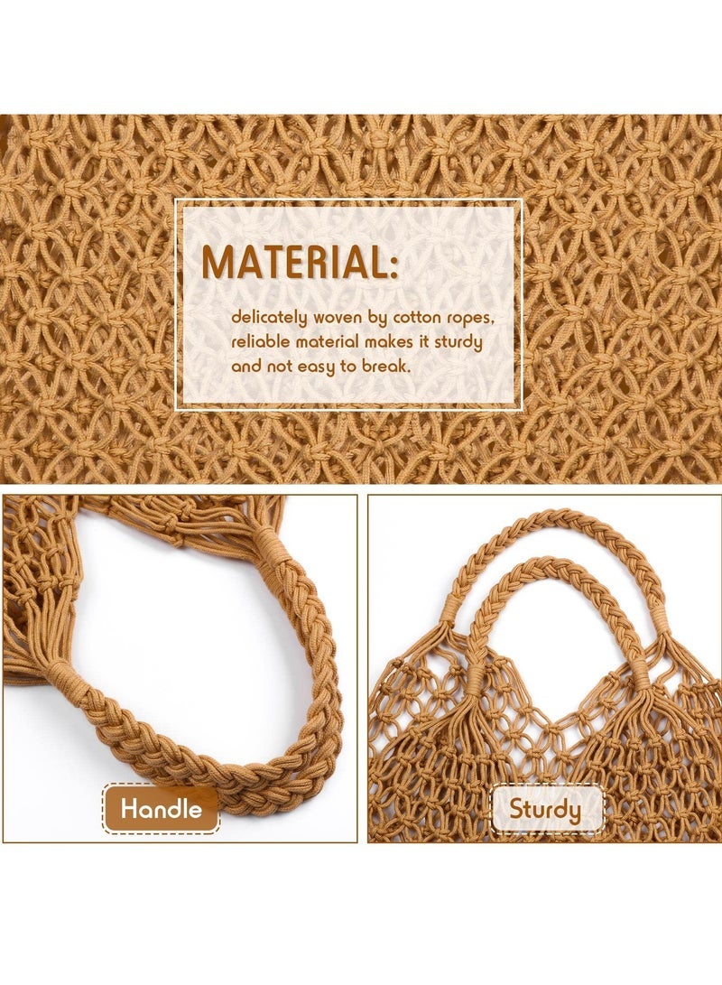 كابتن تيك Travel Beach Bag - Crochet Cotton Rope Macrame, Versatile Travel & Fishing Net Handbag, Woven Shoulder Mesh Purse for Women  - Image 3