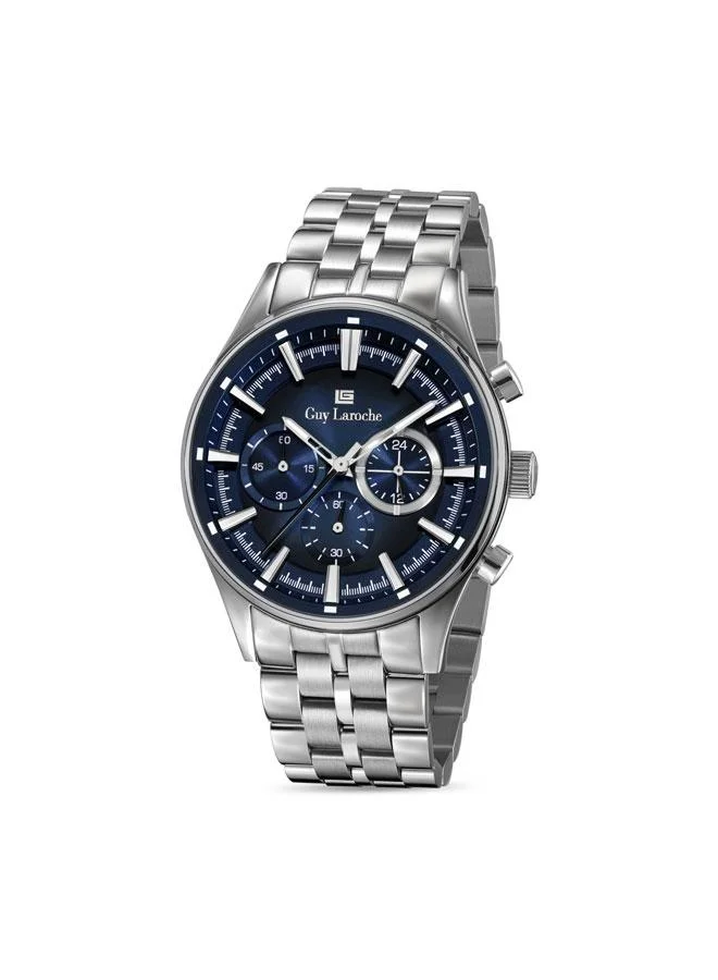Guy Laroche Richard Blue Dial Silver Metal Bracelet Chronograph Watch for Men 43mm