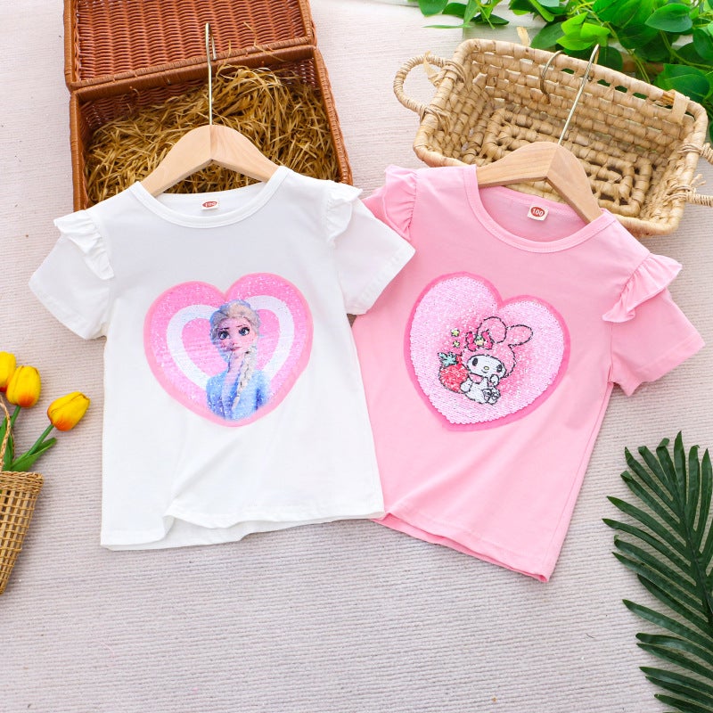 Girls Double-Sided Color-Changing Sequined T-Shirt – Short Sleeve Summer Top for Ages 3-8 - Image 5