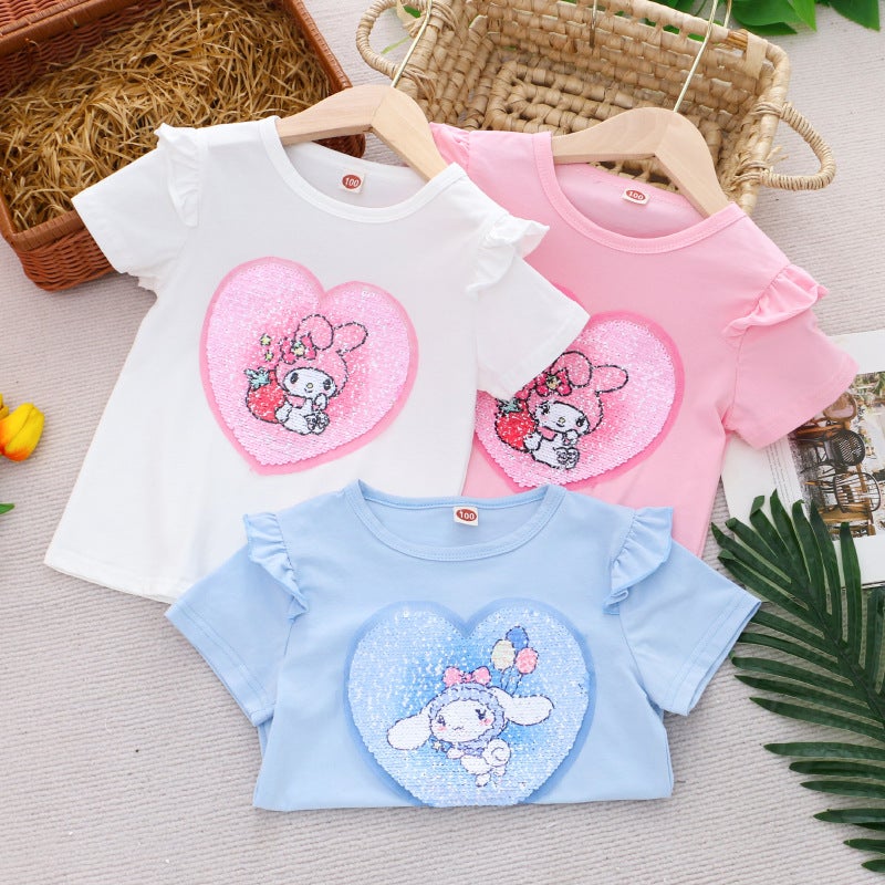 Girls Double-Sided Color-Changing Sequined T-Shirt – Short Sleeve Summer Top for Ages 3-8 - Image 2