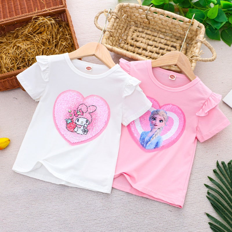 Girls Double-Sided Color-Changing Sequined T-Shirt – Short Sleeve Summer Top for Ages 3-8 - Image 4