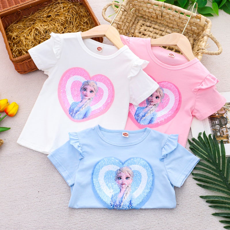 Girls Double-Sided Color-Changing Sequined T-Shirt – Short Sleeve Summer Top for Ages 3-8 - Image 3