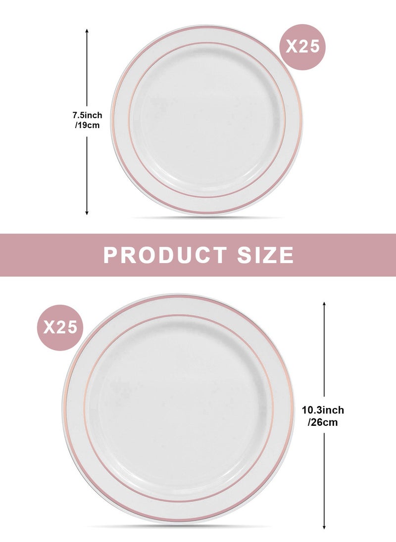 HomarKet 50PCS Rose Gold Plastic Plates, Heavy Duty Disposable Rose Gold Plates with 25 10.25 inch Dinner Plates and 25 7.5 inch Salad/Dessert Appetizer Plates, Disposable Plates for Party, Holiday, and Wedding  - Image 2